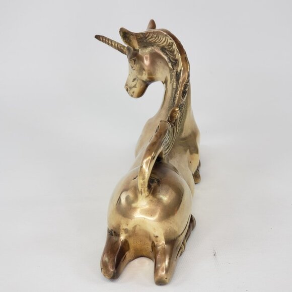 Vintage Large Solid Brass UNICORN Sculpture Laying Down Mythical Regency - Picture 4 of 12